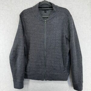 Express Mens Small Grey Herringbone Knit Full Zip Bomber Jacket